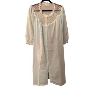 Vintage‎ Sears Sz Medium Nursing Nightgown Maternity Blue Embroidered Lace USA